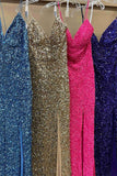 Slit Sequins Flattering Long Mermaid Prom Party Dress