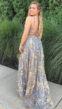 A-line Lace Formal Evening Dresses Elegant Long Prom Dresses With Slit