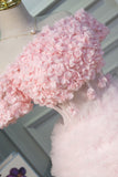 Pink Handmade Flower Tulle Short Homecoming Dress Princess Dresses