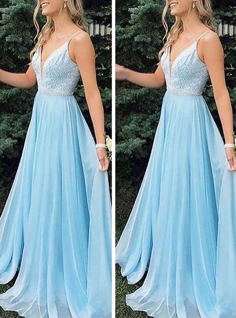 Light Blue Prom Dress Train Lace Bridal Dress Sale