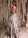 Shiny A-line V-neck Lilac Glitter Evening Gown