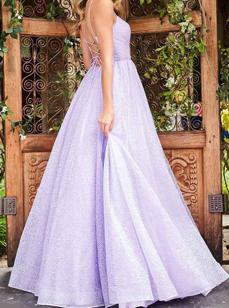 Elegant Ball Gown Sleeveless Light Purple Long Prom Dress, Evening Dresses