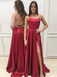 Fashion A-Line Soft Satin Prom Dress, Evening Dress High Split