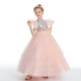 Pink Tulle Ruffles Sequins Flower Girl Dresses With Beading