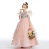 Pink Tulle Ruffles Sequins Flower Girl Dresses With Beading