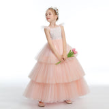 Layered Pink Tulle Ruffles Flower Girl Dresses With Bowknot