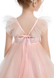 Layered Pink Tulle Ruffles Flower Girl Dresses With Bowknot