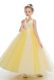 V Neck Tulle Yellow Sleeveless Flower Girl Dresses