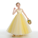 V Neck Tulle Yellow Sleeveless Flower Girl Dresses