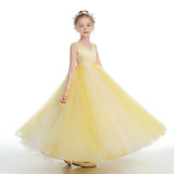 V Neck Tulle Yellow Sleeveless Flower Girl Dresses
