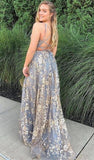 Popular Evening Dress A Line  Fashion Formal Dress Spaghetti Straps Lace Long Prom Dress
