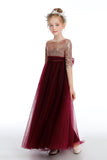 A-Line Burgundy Cute Tulle Flower Girl Dresses With Sequins