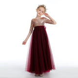 A-Line Burgundy Cute Tulle Flower Girl Dresses With Sequins