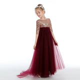 A-Line Burgundy Cute Tulle Flower Girl Dresses With Sequins