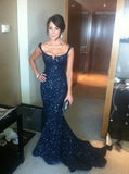 Custom Made Pretty Dark Navy Blue Beading Prom Dresses - Laurafashionshop