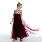 A-Line Burgundy Cute Tulle Flower Girl Dresses With Sequins