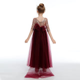 A-Line Burgundy Cute Tulle Flower Girl Dresses With Sequins