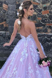 A Line Lace Appliques Tulle Gorgeous Backless Evening Dress Long Prom Dress
