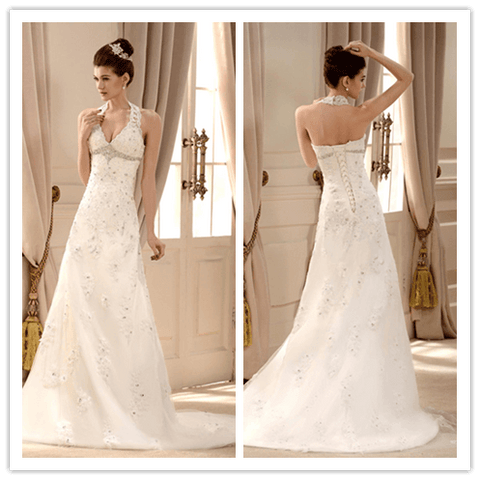 Halter A-line Sweep Brush Train Great Wedding Dresses - Laurafashionshop