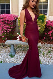 Mermaid V-Neck Sleeveless Chiffon Party Dress Burgundy Deep Prom Dress