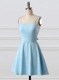 A-line Sleeveless Light Blue Short Homecoming Dresses