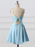 A-line Sleeveless Light Blue Short Homecoming Dresses