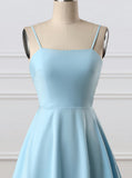 A-line Sleeveless Light Blue Short Homecoming Dresses