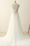 Ivory Lace Chiffon V Neck Off the Shoulder Beach Wedding Dresses Bridal Dress Gowns