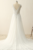 Ivory Lace Chiffon V Neck Off the Shoulder Beach Wedding Dress Bridal Dress Gowns