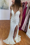Light Blue  Floral Appliques Elegant Mermaid Sequin Long Prom Dress