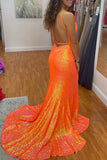 Light Blue  Floral Appliques Elegant Mermaid Sequin Long Prom Dress