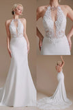 Elegant Backless Mermaid Lace Appliques Wedding Dress