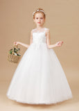 Round Neck Tulle Ivory Lovely Flower Girl Dresses With Lace