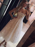 A-line Spaghetti Strap Pearl Pink Tulle Homecoming Dress