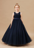 Pretty Lace Tulle Stain-Sash Flower Girl Dresses With Bownot