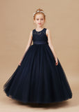 Pretty Lace Tulle Stain-Sash Flower Girl Dresses With Bownot