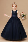 Pretty Lace Tulle Stain-Sash Flower Girl Dresses With Bownot