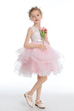 Pink V Back Tulle Layered Flower Girl Dresses