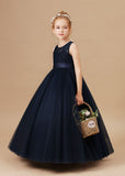 Pretty Lace Tulle Stain-Sash Flower Girl Dresses With Bownot