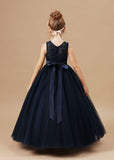 Pretty Lace Tulle Stain-Sash Flower Girl Dresses With Bownot