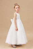 Applique Lovely Tulle Sleeveless Flower Girl Dresses With Bownot