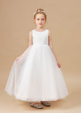 Applique Lovely Tulle Sleeveless Flower Girl Dresses With Bownot