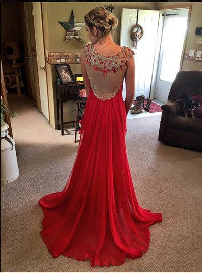 Red Real Made Beading Prom Dresses - Laurafashionshop