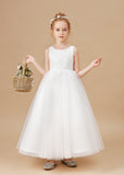 Applique Lovely Tulle Sleeveless Flower Girl Dresses With Bownot