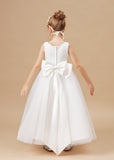 Applique Lovely Tulle Sleeveless Flower Girl Dresses With Bownot