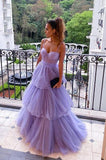 Layered Evening Formal Dresses Purple A-Line Tulle Long Prom Dresses