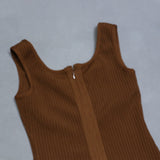 Knit Sheath Brown V-Neck Sleeveless Homecoming Dress