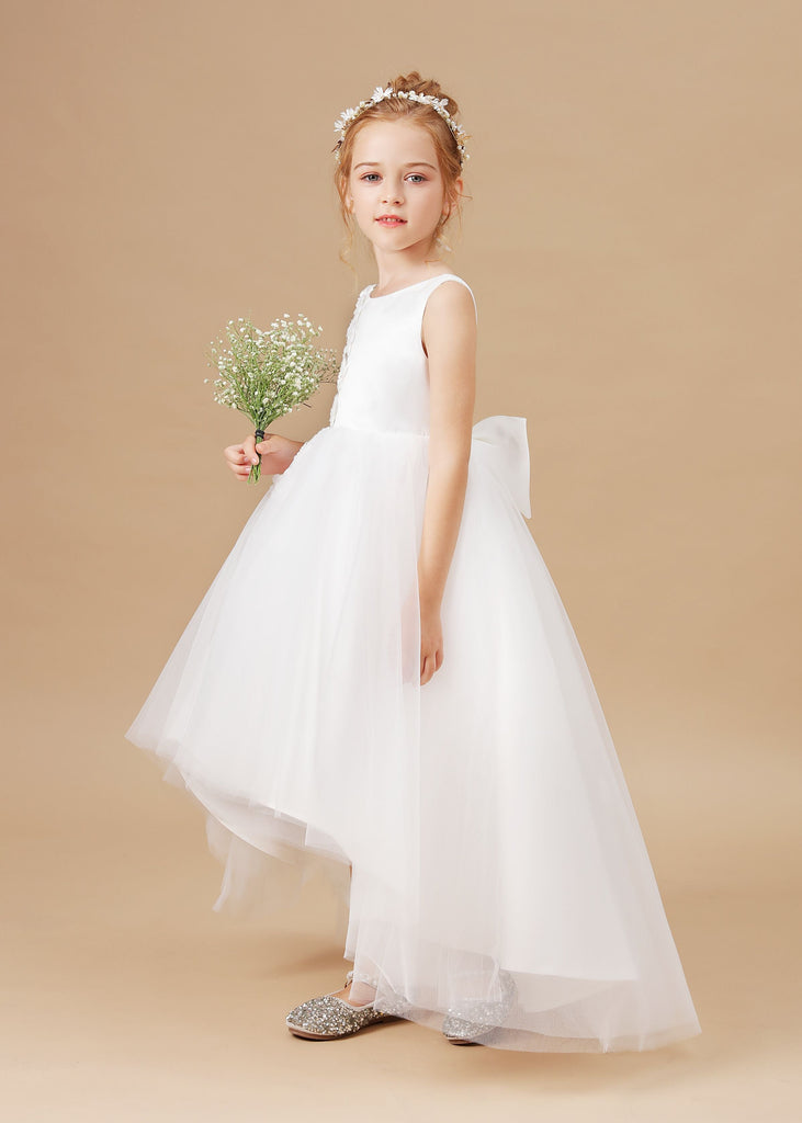 Chic Tulle Stain Sleeveless Applique Flower Girl Dresses With Bownet