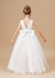 Chic Tulle Stain Sleeveless Applique Flower Girl Dresses With Bownet