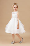 Organza Applique Ruffles Sleeveless Flower Girl Dresses With Rhinestone